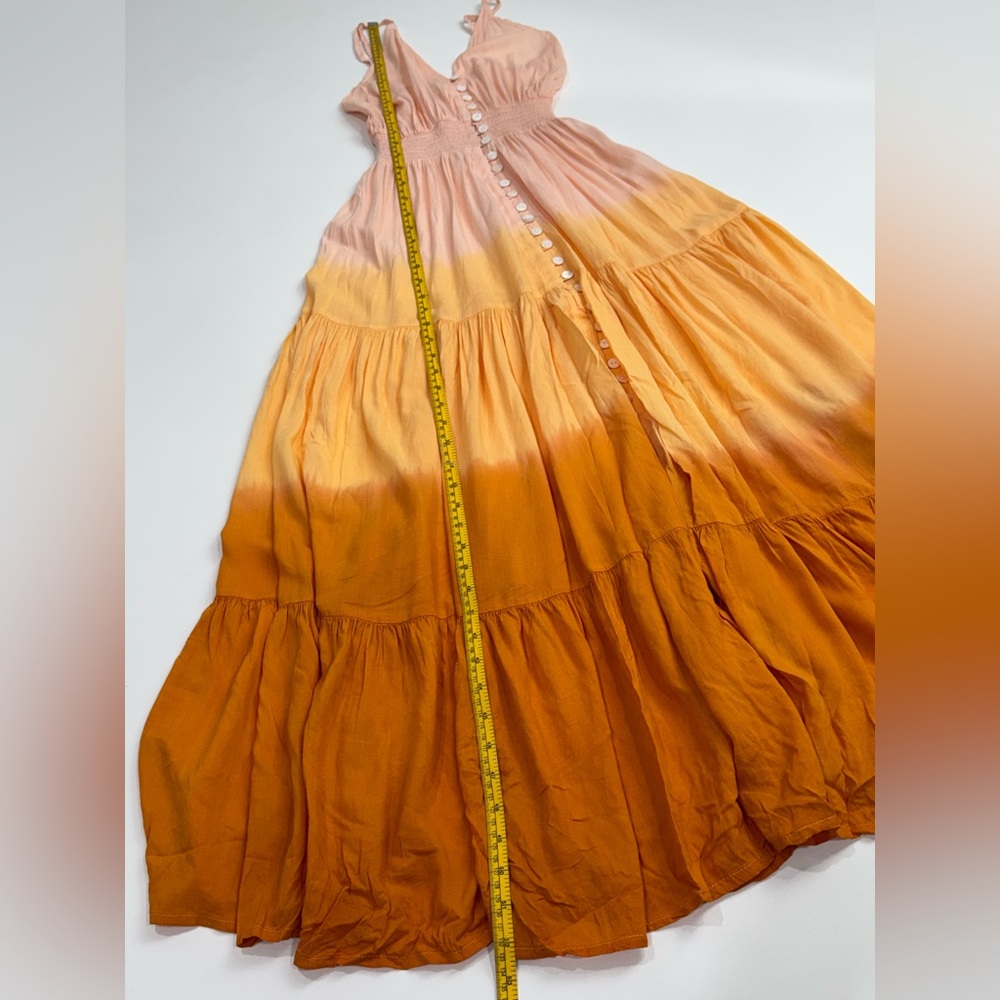Tiare Hawaii Maxi Dress Button Front Dawn Ombre Pink Yellow Orange Tired Rayon S - Picture 7 of 13